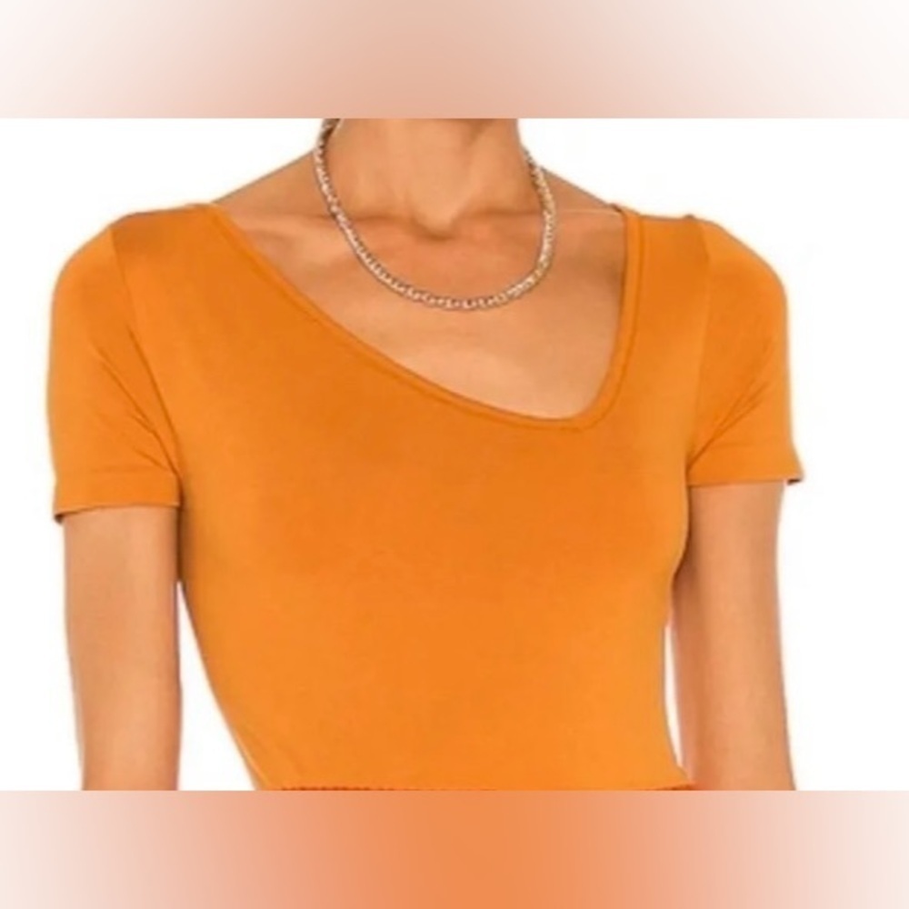 Simon Miller Stretch Caramel Orange Juri Seamless Asymmetric Bodysuit Size XS/S